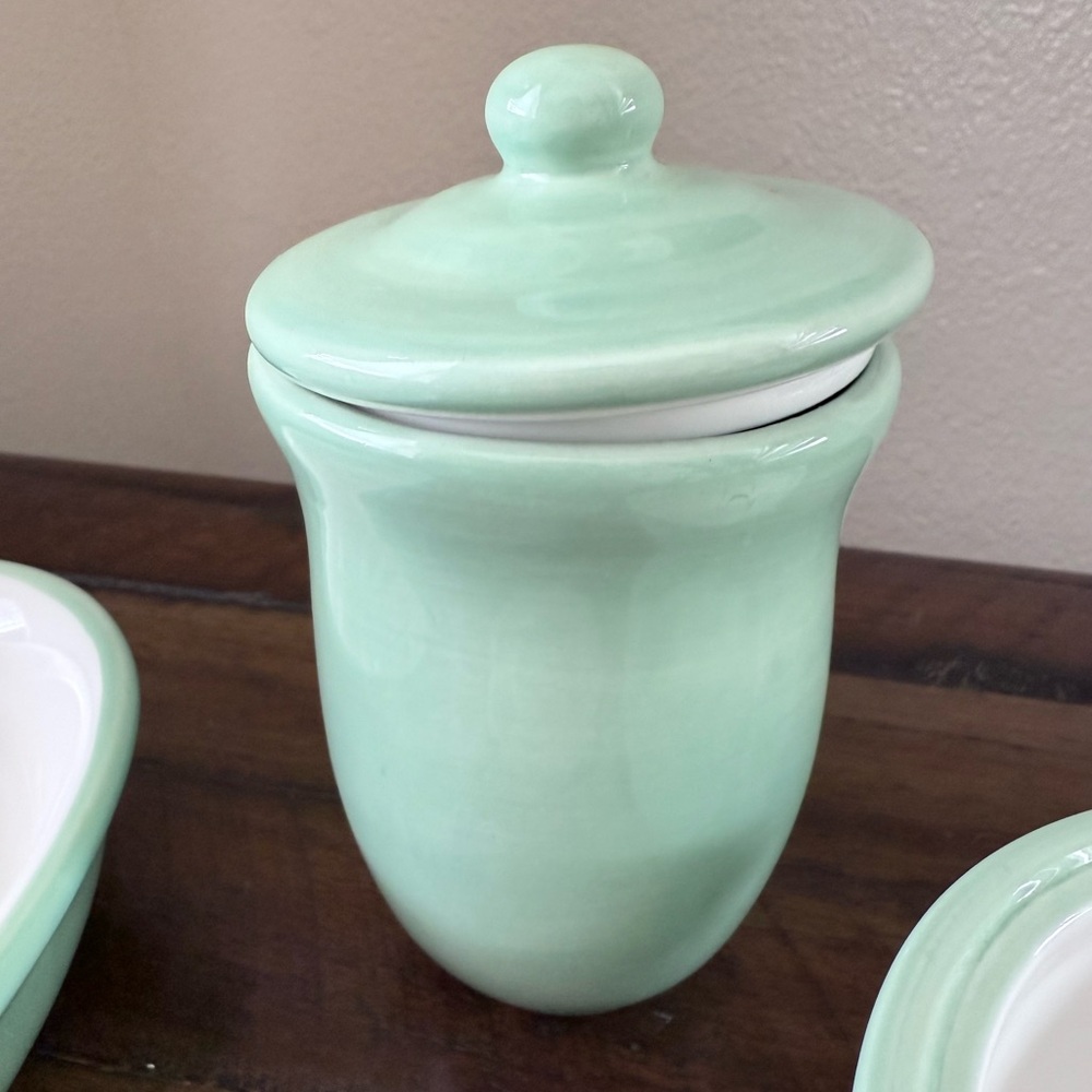 Pottery Barn Set of Bathroom Vanity Accessories Containers Celadon Jadeite Mint - Picture 9 of 9